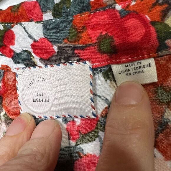 Postmark Anthropologie Black White Stripe Red Poppy Floral Layered Top Blouse Bu - Picture 3 of 13